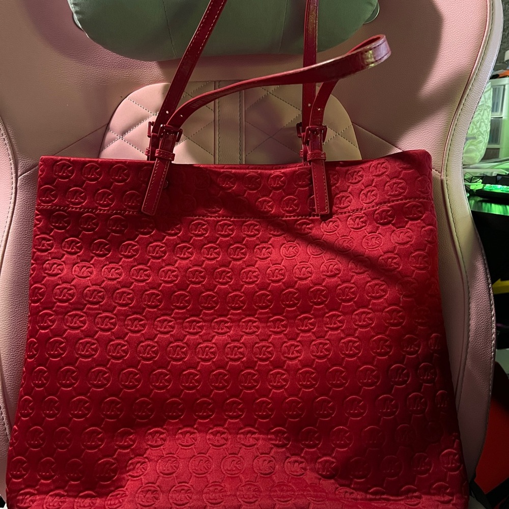 Michael Kors Red Embossed Neoprene Tote Bag - Picture 3 of 7